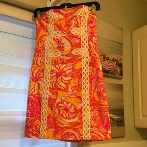 Lilly Pulitzer Vibrant Pink and Orange Dress with Lace Accents